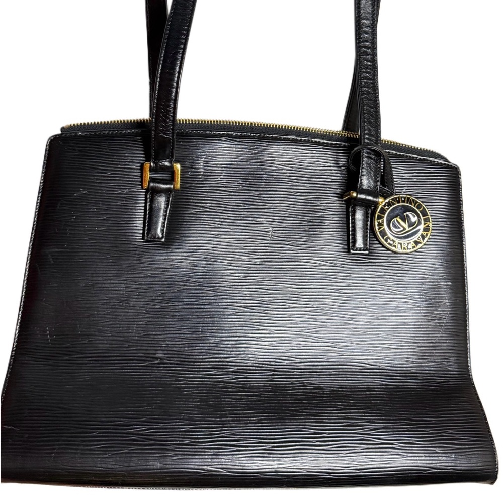 Authentic Valentino Garavani Black Shoulder Bag with Gold Accents